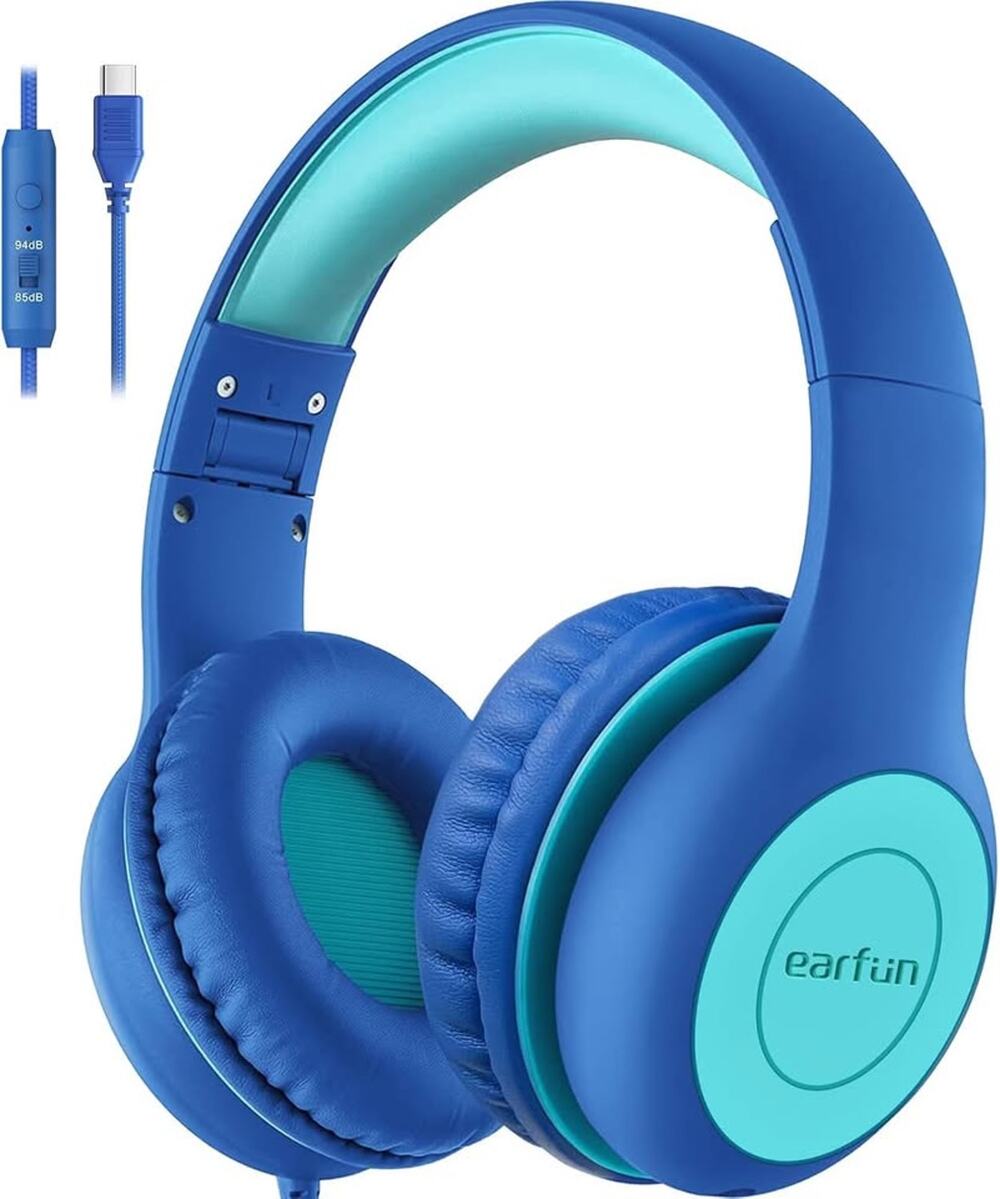 EarFun Kids Headphones Wired With Microphone, 85/94dB Volume Limit Headphon-Blue